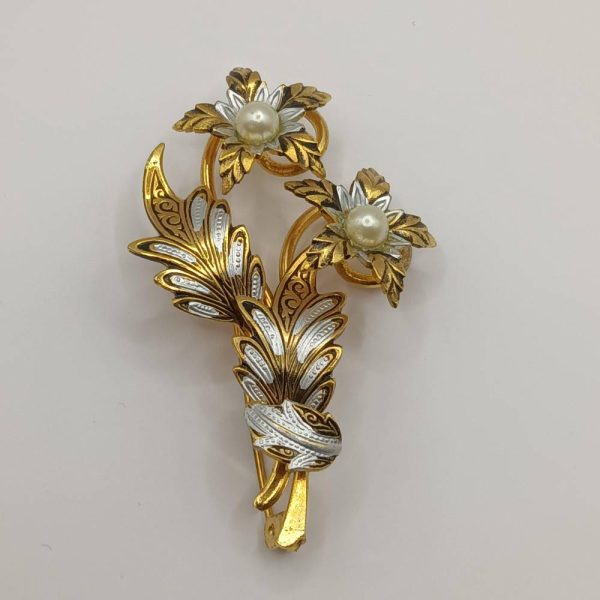 Damascene Toledo Flower Spray Brooch