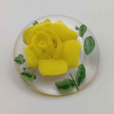 Yellow rose carved into Lucite brooch