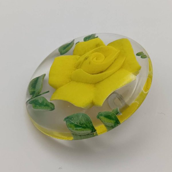 1940s Reverse Carved Yellow Rose Lucite Brooch - Image 2