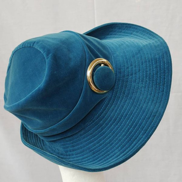 Teal Wide Brimmed 1950s Style Velour Hat - Image 3