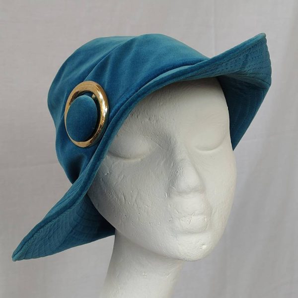 Teal Wide Brimmed 1950s Style Velour Hat